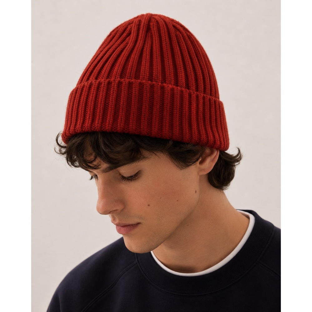 Uniqlo Heattech Ribbed Beanie Orange Knit Hat Wool Blend One Size NEW